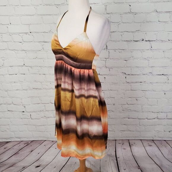 H&M Ombre Stripe Halter Dress sz 6 Gold Brown Orange - Picture 3 of 5